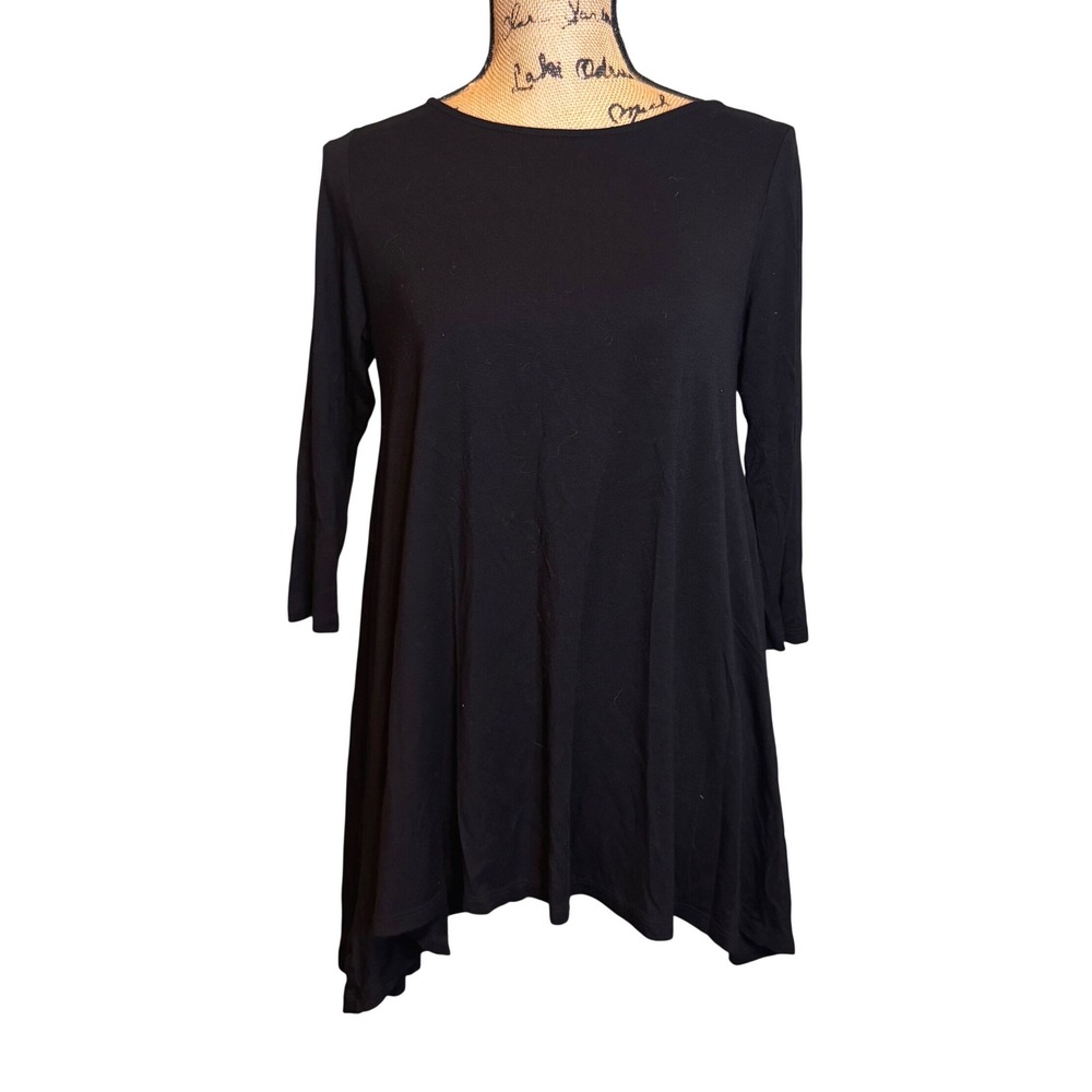 Occasionally Made Black Sharkbite Hem‎ Tunic Top 3/4 Sleeve Womens Small SM